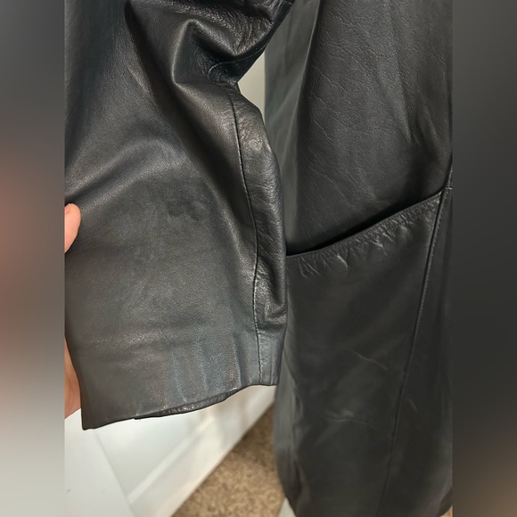 Pelle Black Leather Long Coat Vintage - Picture 5 of 12